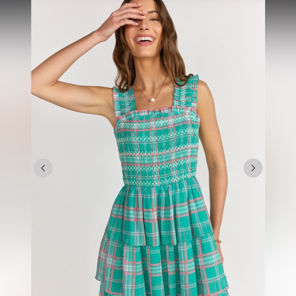 NWT Sleeveless Plaid Smocked Tiered Dress - Picture 2 of 9
